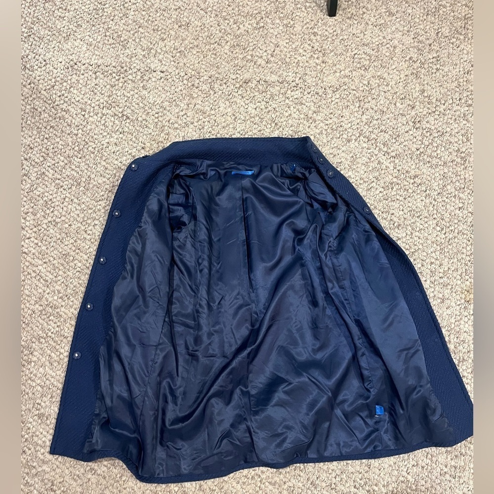 J. McLaughlin Textured Navy Blue Belted Car Coat Arden size XS - Picture 5 of 7